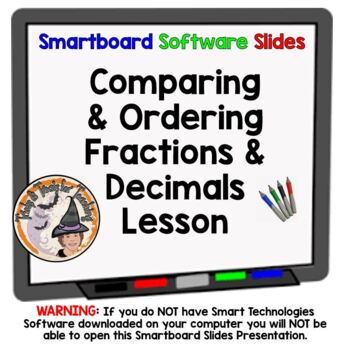 Preview of Comparing and Ordering Fractions and Decimals Smartboard Slides Lesson