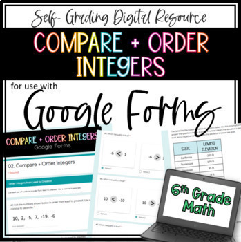 Preview of Compare and Order Integers - 6th Grade Math Google Forms 
