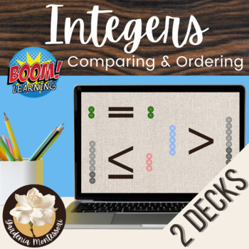 Preview of Compare and Order Integers Boom Cards - Digital Montessori Signed Numbers
