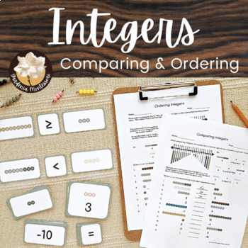 Preview of Compare and Order Integers Cards and Worksheets - Montessori Signed Numbers