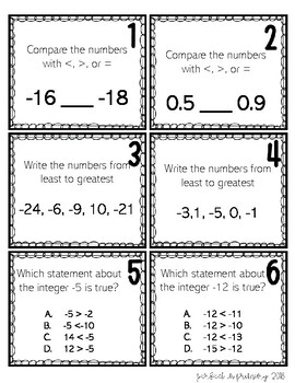 Preview of Compare and Order Integers Task Cards PDF