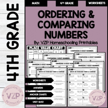 Preview of Compare and Order Number Worksheets (4.NBT.A.2)