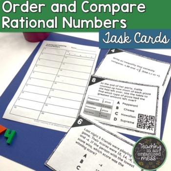 Preview of Compare and Order Rational Numbers Task Cards with QR codes- 6th Grade Math