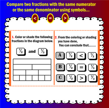 Preview of Compare two fractions with the same numerator or the same denominator.
