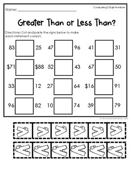 comparing 2 and 3 digit numbers by pencils and sandcastles