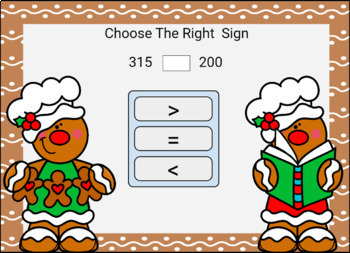 Preview of Comparing 3 Digit Numbers Gingerbread Theme Easel Self Checking No Prep