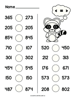 comparing 3 digit numbers common core math worksheet by math and technology