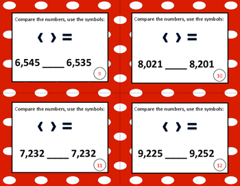 Comparing 4 digit numbers task cards by Cantu's Educational Tools