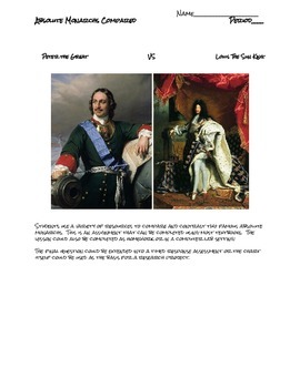 Preview of Comparing Absolute Monarchs:  Peter the Great and Louis XIV