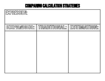 Preview of Comparing Calculation Strategies Graphic Organizer