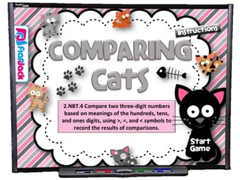 Preview of Comparing Cats Smart Board Game (CCSS.2.NBT.4)