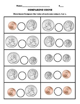 comparing coins worksheet by monica villarreal tpt