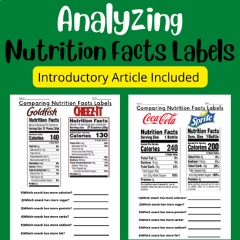 Preview of Comparing, Contrasting & Analyzing Nutrition Facts Labels Health Project