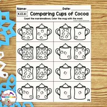 Comparing Cups of Cocoa Math Worksheets - Comparing Numbers K.CC.6