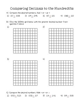 comparing decimal numbers worksheet 4th grade 4 nf 7 tpt