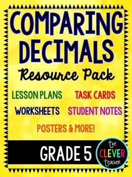 Preview of Comparing Decimals - Lesson Plans, Task Cards, and Quiz