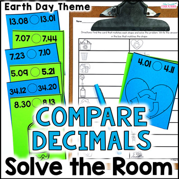 Preview of Comparing Decimals Activity - Earth Day Math Solve the Room