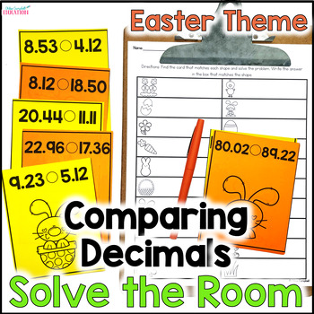 Preview of Comparing Decimals Activity - Easter Math 4th and 5th Grade - Solve the Room