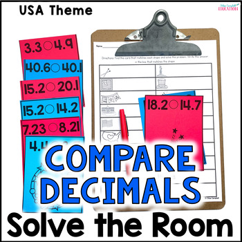 Preview of Comparing Decimals Activity - USA Math 4th and 5th Grade - Solve the Room