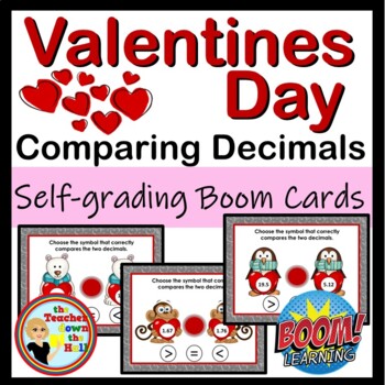 Preview of Comparing Decimals Boom Cards Valentines Day Theme