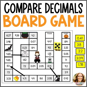 Preview of Comparing Decimals Game - Halloween Theme - 4th Grade Math Center 4.NF.C.7