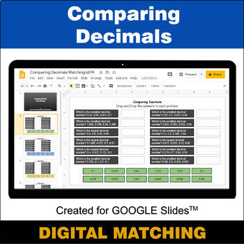 Preview of Comparing Decimals - Google Slides - Distance Learning - Digital Matching