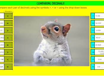 Preview of Comparing Decimals Image Reveal (squirrel) 16 questions
