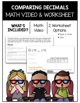Preview of 4.NF.7: Comparing Decimals Math Video and Worksheet