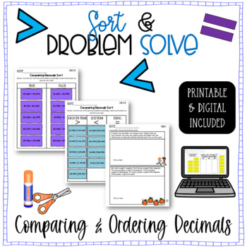 Preview of Comparing and Ordering Decimals Sort & Problem Solve Digital and Printable Math