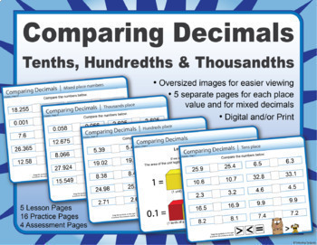 Preview of Comparing Decimals | Tenths, Hundredths & Thousandths | Digital & Print