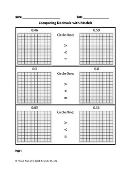 Preview of Comparing Decimals WITH Models Worksheet