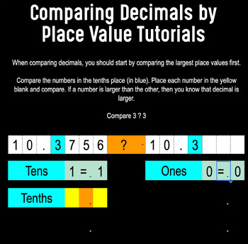 Preview of Comparing Decimals by Place Value Tutorials - Guided Decimal Practice