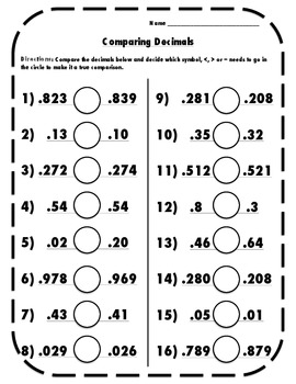 comparing decimals packet of 4 by hannah hayden teachers pay teachers