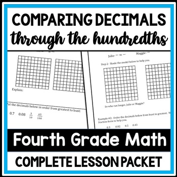 Preview of Comparing Fractions & Decimals Practice, 4th Grade Fraction Review Worksheets