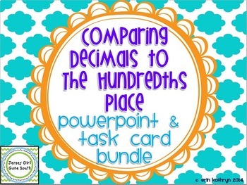 Preview of Comparing Decimals to the Hundredths Place Task Cards & PowerPoint Bundle