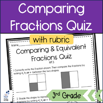Preview of Comparing & Equivalent Fractions Quiz with Rubric: 3rd Grade Math