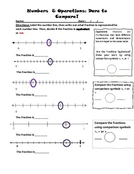 Preview of Comparing Equivalent Fractions on a Number Line- FREEBIE