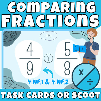 Preview of Comparing Fraction & Equivalent Fractions: Greater/Less Than SCOOT/TASK CARDS