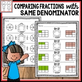 Comparing Fractions Same Denominator Worksheets