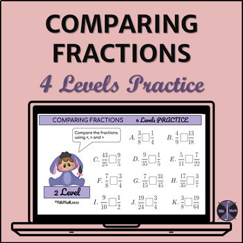 Preview of Comparing Fractions - 4 Levels Digital Practice (44 problems)