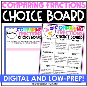 Preview of Comparing Fractions Digital Choice Board┃Comparing Fractions Choice Board
