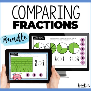 Preview of Comparing Fractions with Models and Number Lines Google Slides and Boom Cards