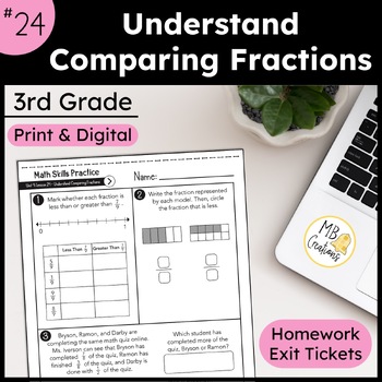 Preview of Comparing Fractions Worksheets PPT Slides L24 3rd Grade iReady Math Exit Tickets