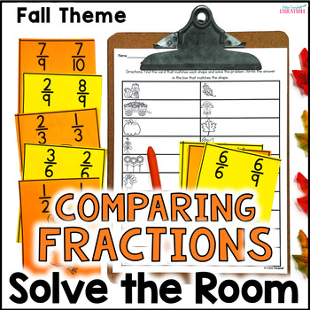 Preview of Comparing Fractions - Like Denominators or Numerators Fall Math Solve the Room