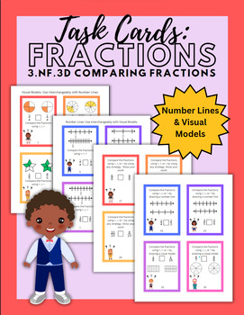 Preview of Comparing Fractions Math Task Cards 3.NF.3d - Visual Models and Number Lines