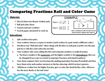 Preview of Comparing Fractions - ROLL AND COLOR GAME **Common Core**