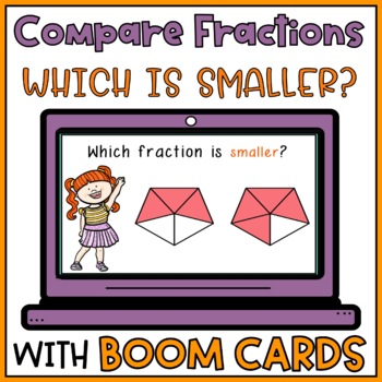 Preview of Comparing Fractions Same Denominator Smaller Fraction Digital BOOM CARDS