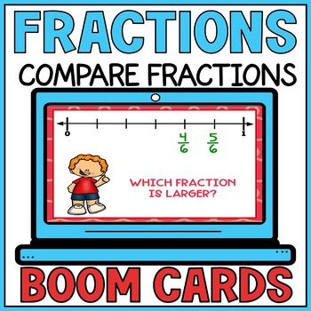 Preview of Comparing Fractions on a Number Line Boom Cards - Larger and Smaller Fraction