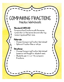 Preview of Comparing Fractions: Same Numerator, Same Denominator, Missing Piece Worksheets