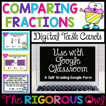 Preview of Comparing Fractions Task Cards - Digital Google Forms - Test Prep